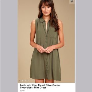 Lulu’s olive green sleeveless shirt dress. Size S